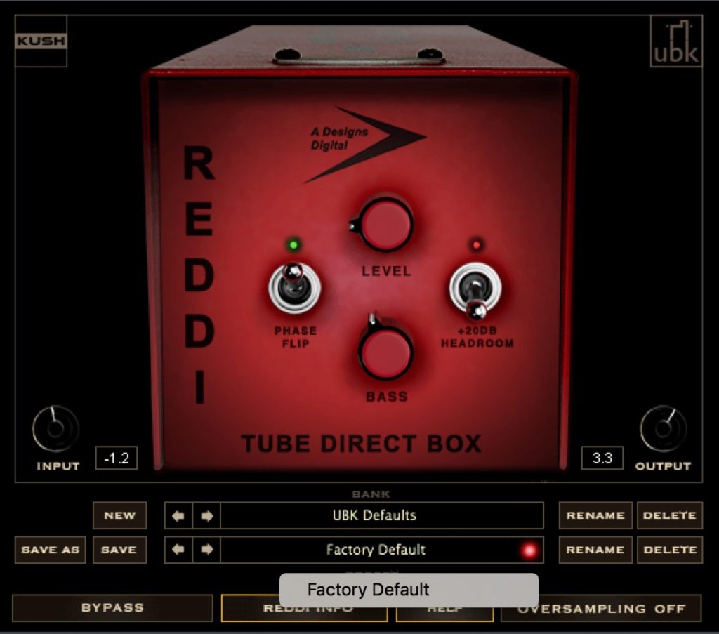 REDDI Bass DI plugin by Kush Audio Review One Preset