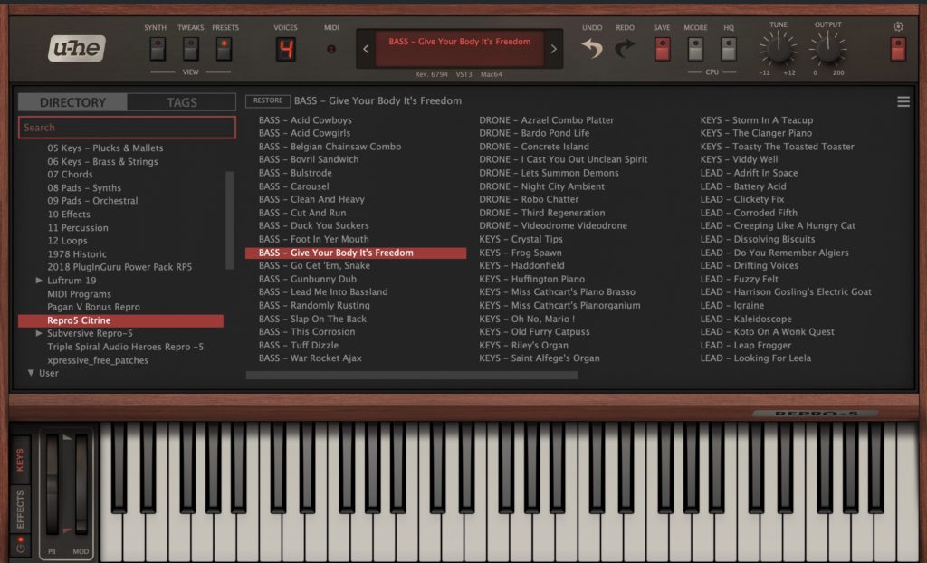REPRO5 CITRINE by Heartwood Soundware Review Preset List
