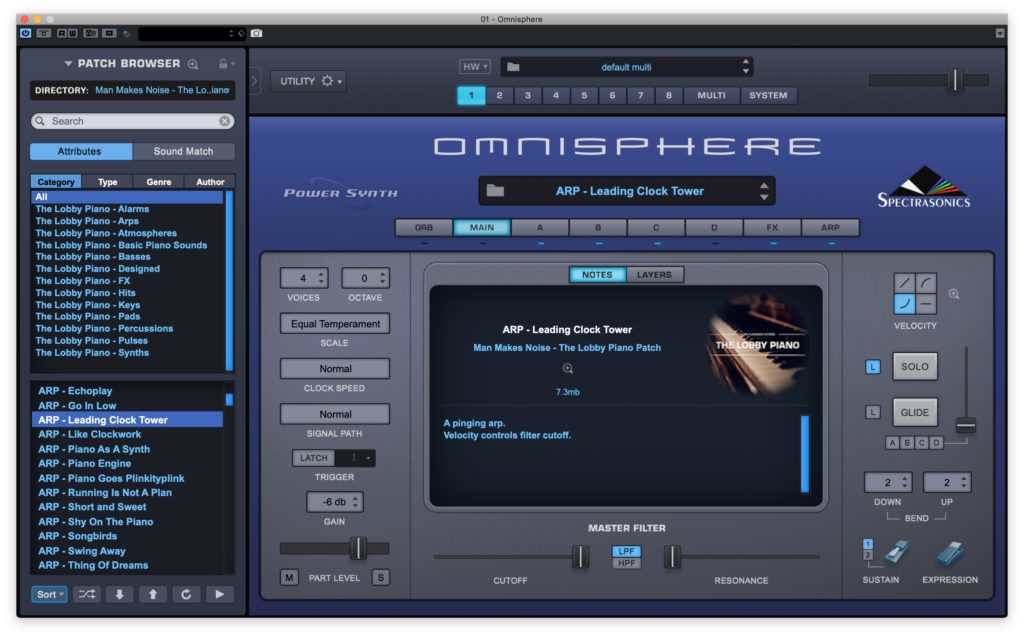 The Lobby Piano a creative sound design library for Omnisphere 2.5 by Man Makes Noise Review ARP