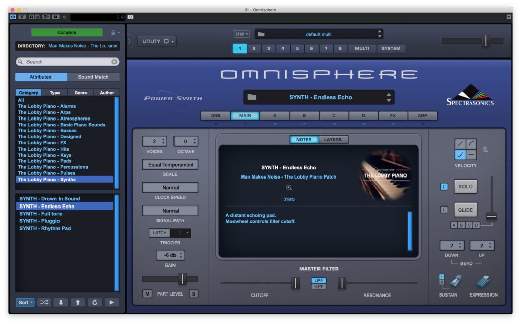 The Lobby Piano a creative sound design library for Omnisphere 2.5 by Man Makes Noise Review Synth