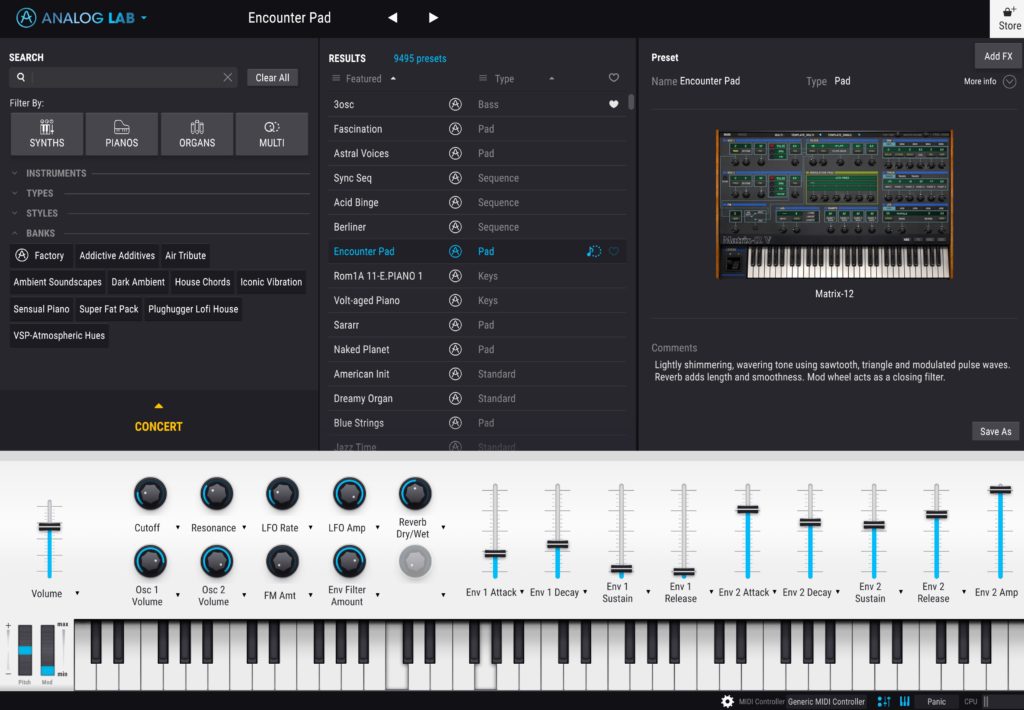 Analog Lab 4 by Arturia UI