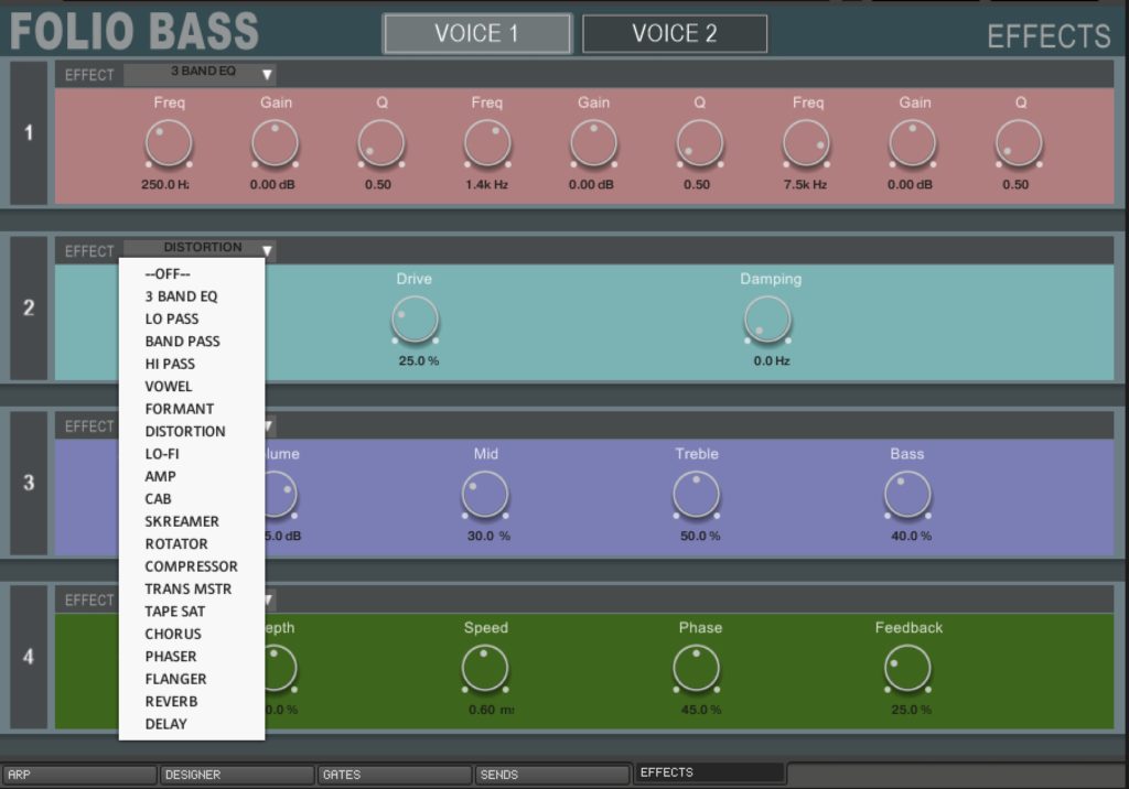 Folio Bass 1.1 Effects and selections