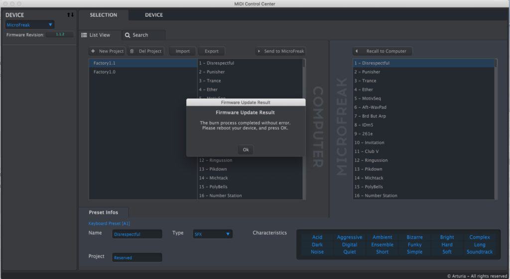 MicroFreak Firmware V 1.1.2 completed