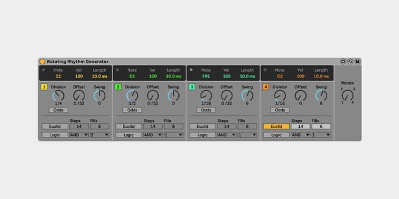 CV Tools in Ableton Live MIDI Effect Rotating Rhythm Generator