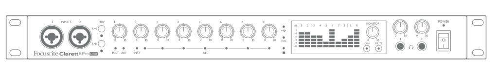 Clarett 8Pre USB by Focusrite - a Studio USB Audio Interface Review 4 Clarett 8Pre USB line art