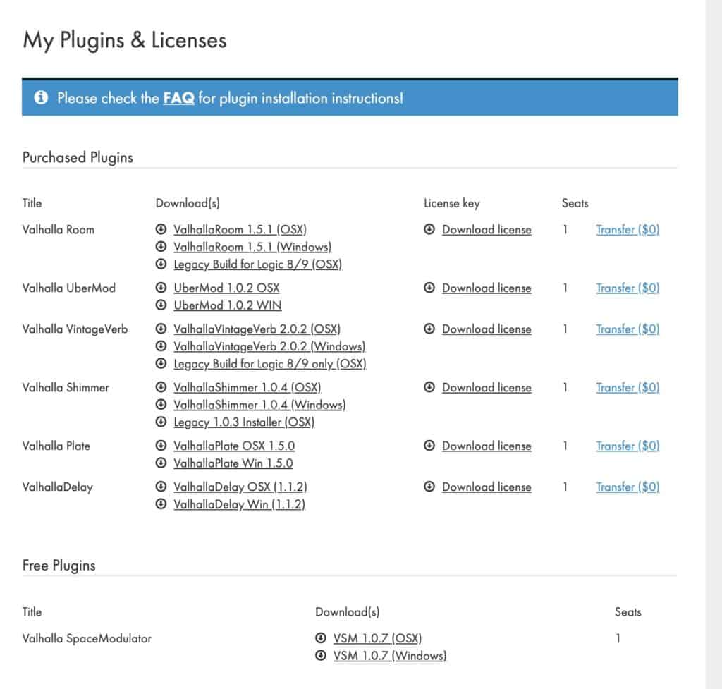 Valhalla Delay and VintageVerb Updated 4 Valhalla user account PLUGINS LICENSES 7