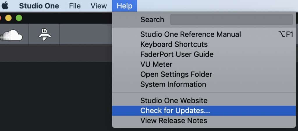 Studio One 4.6 Help Menu to update