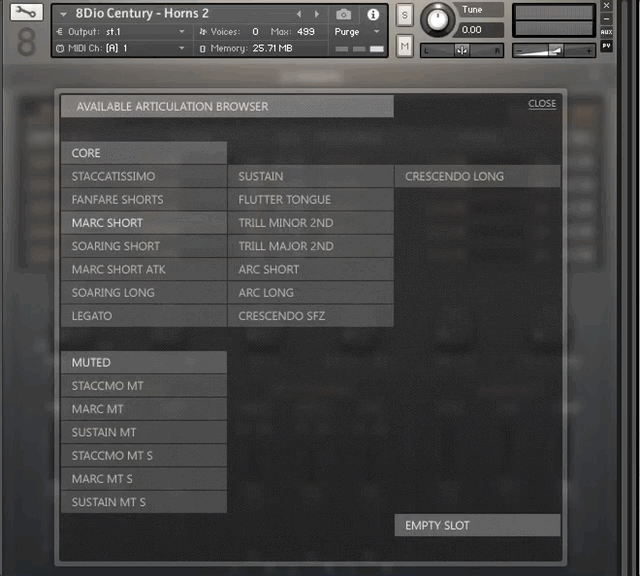 Selecting 2 Horns Articulations