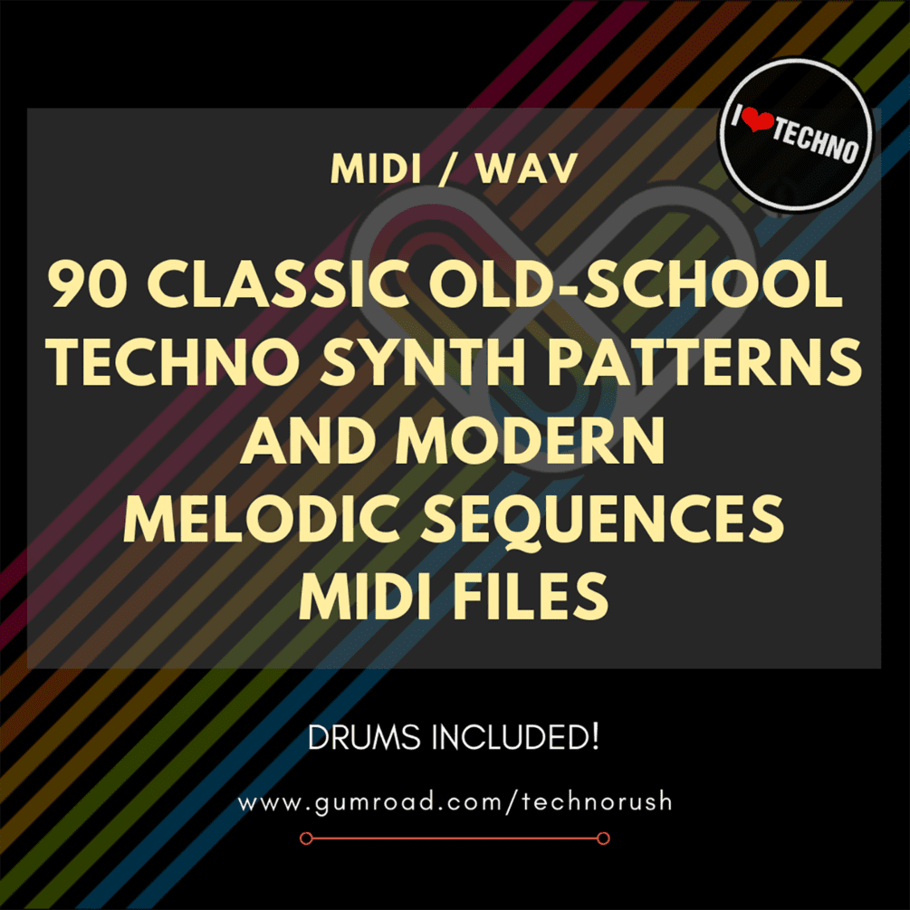 90 Classic Old-School Techno Synth Patterns and Modern Melodic Sequences Midi Files