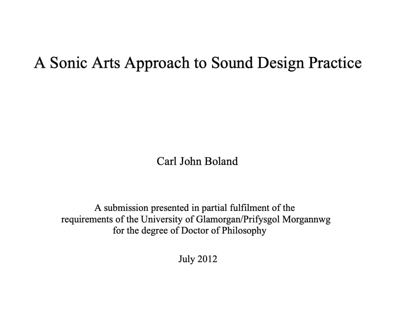 Carl Boland Paper: A Sonic Arts Approach to Sound Design