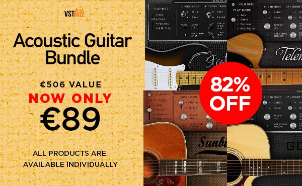82% off “The Acoustic Samples Guitar Bundle” by Acoustic Samples (€89 instead of €506) 75 AcousticGuitarBundle Mailchimp