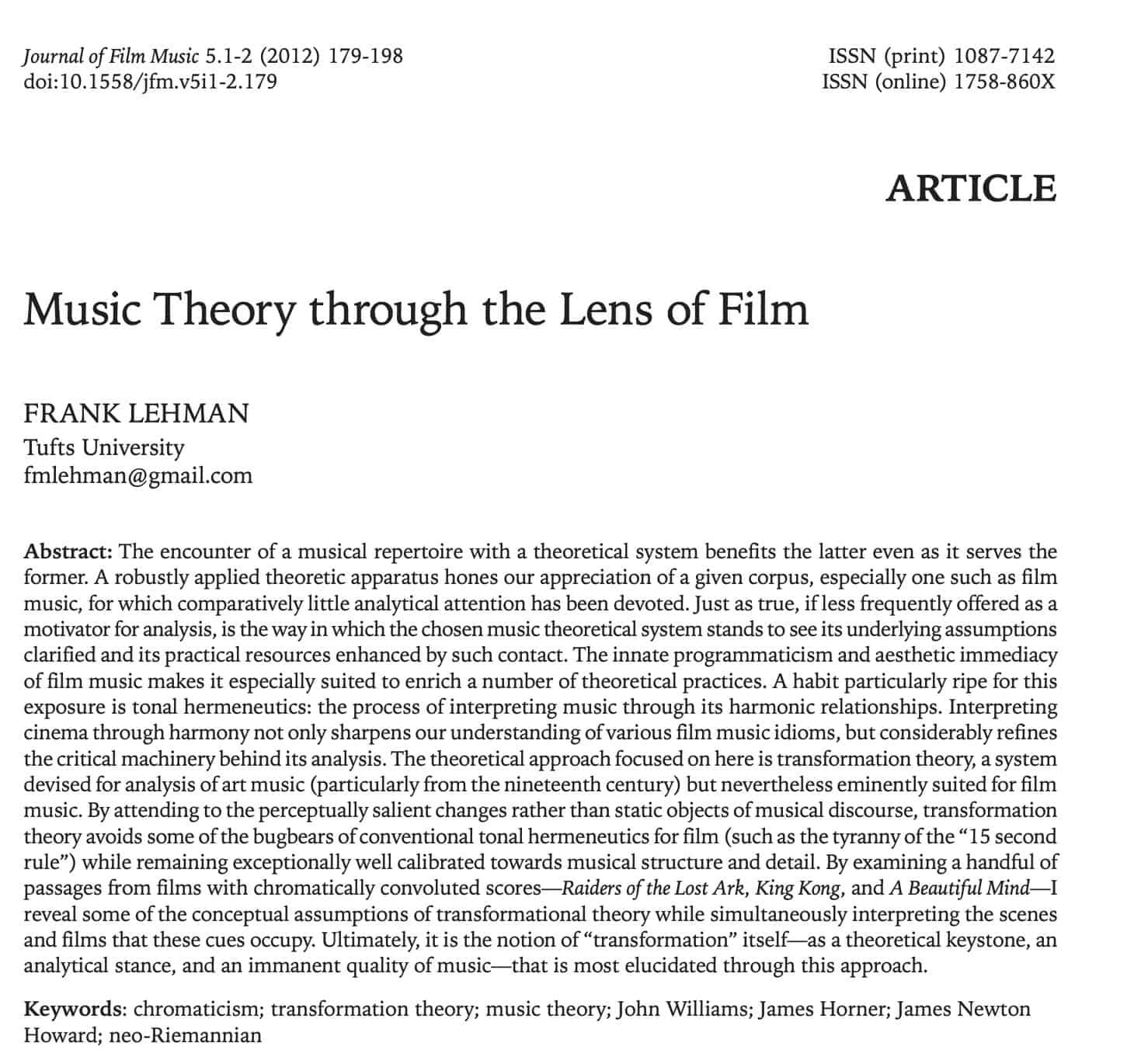 Music Theory Through the Lens of Film by Frank Lehman 1
