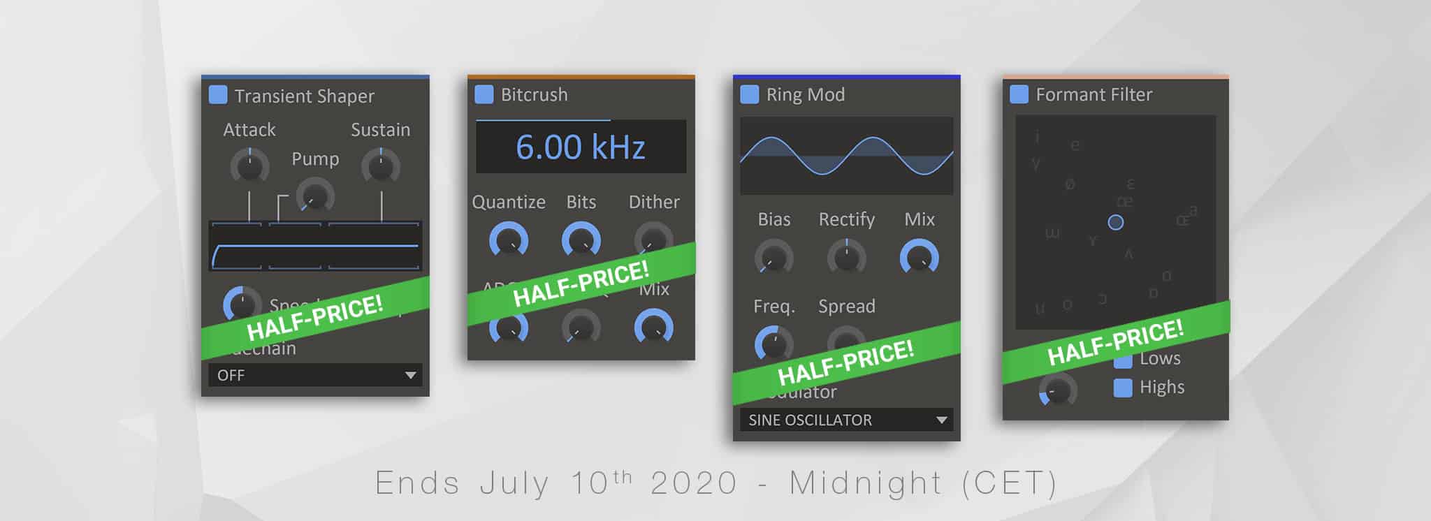 Kilohearts  SALE: 50% off Transient Shaper, Bitcrush, Ring Mod, and Formant Filter