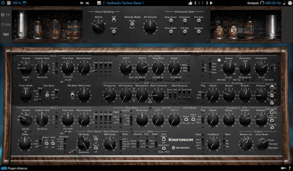 Plugin Alliance Launches Enhanced Knifonium Tube-Driven Synth 2 4xScreenshot Knifonium ACTION Options both bars