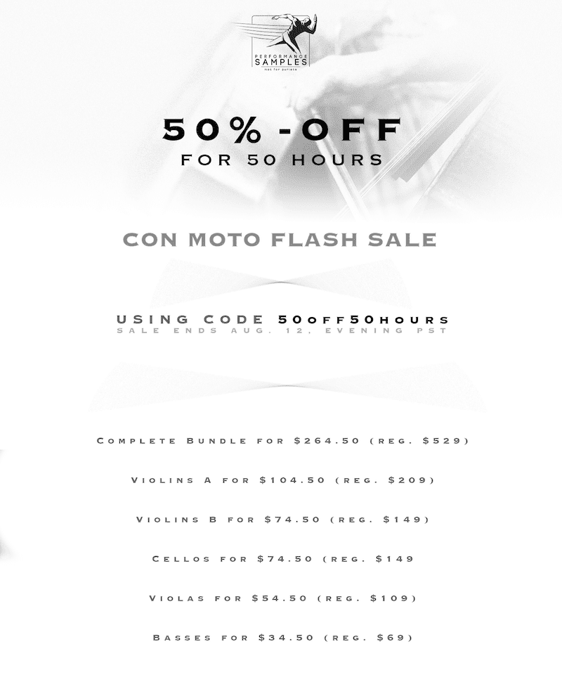 Performance Samples Flash Sale – Con Moto 50% off