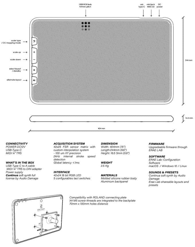 Erae Touch Spec sheet