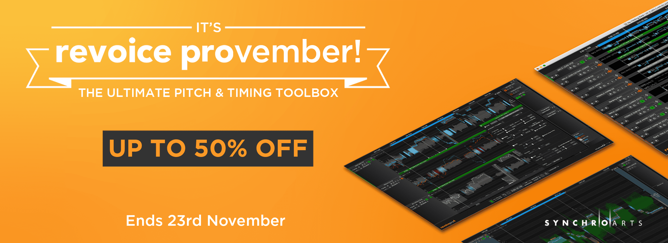 Synchro Arts Launch Up to 50% Off Revoice Pro 4 Sale 31 Revoice Provember Banner Rectangle