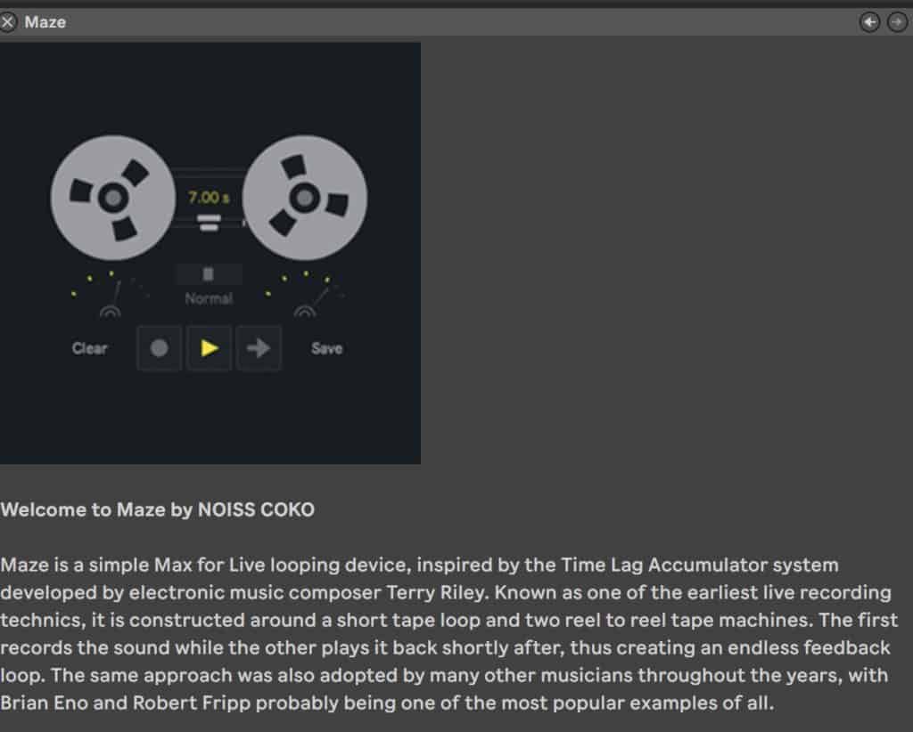Maze Time Lag Accumulator Inspired Max for Live Looping Device