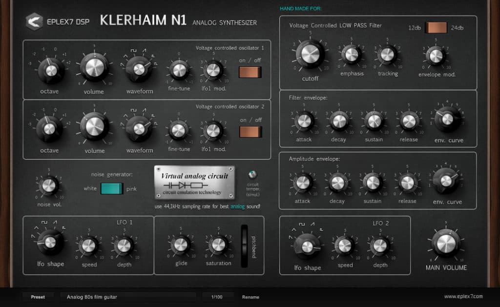 Eplex7 Klerhaim N1 analog plugin synthesizer