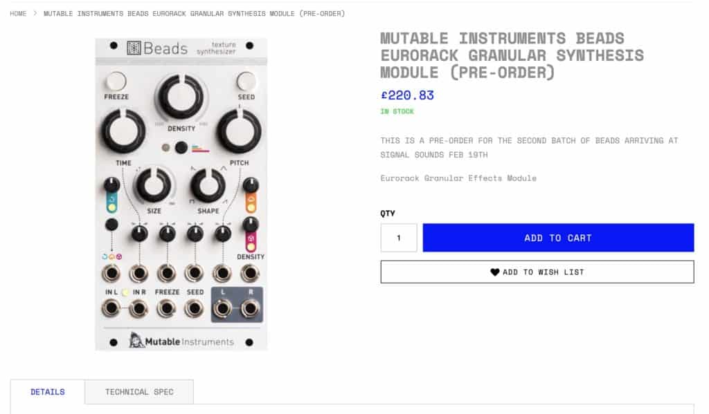 MUTABLE INSTRUMENTS BEADS EURORACK GRANULAR SYNTHESIS MODULE PRE ORDER