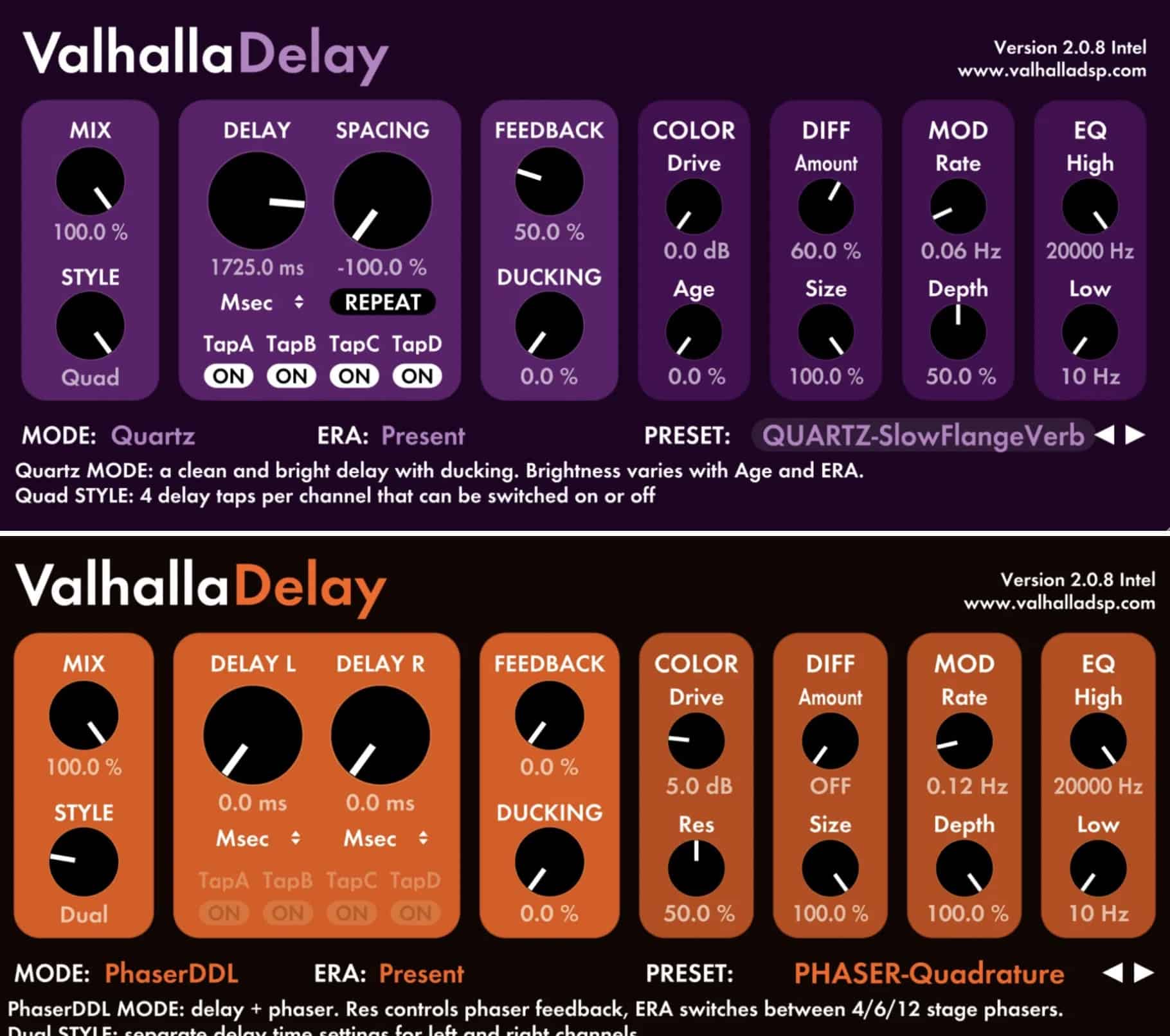 ValhallaDelay Updated Adds New Quartz and PhaserDDL Modes 74 ValhallaDelay Updated to 2.0.8