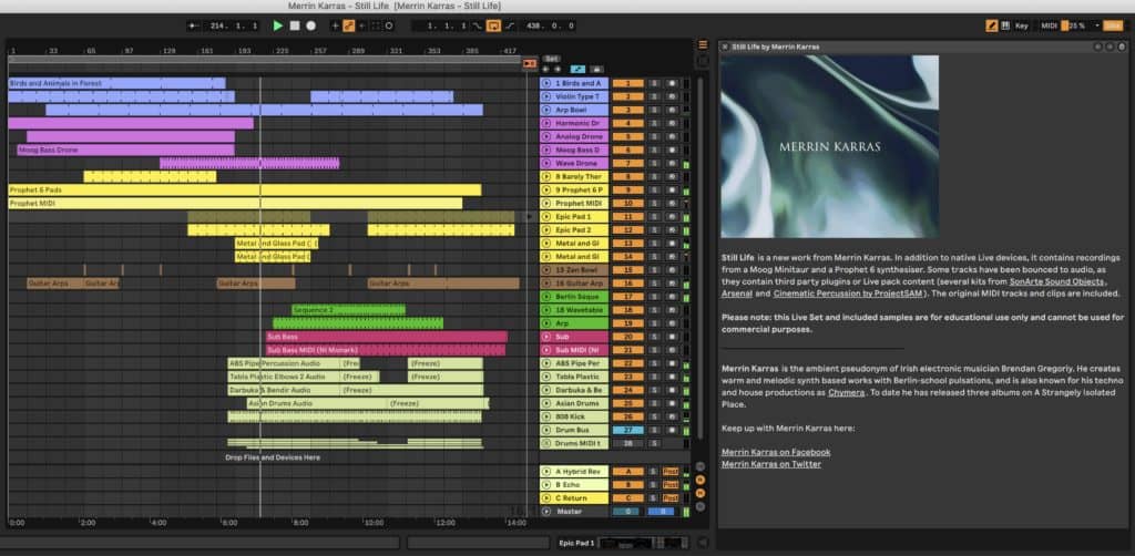 Free Ableton Live Set of Merrin Karras New Track Still Life 3