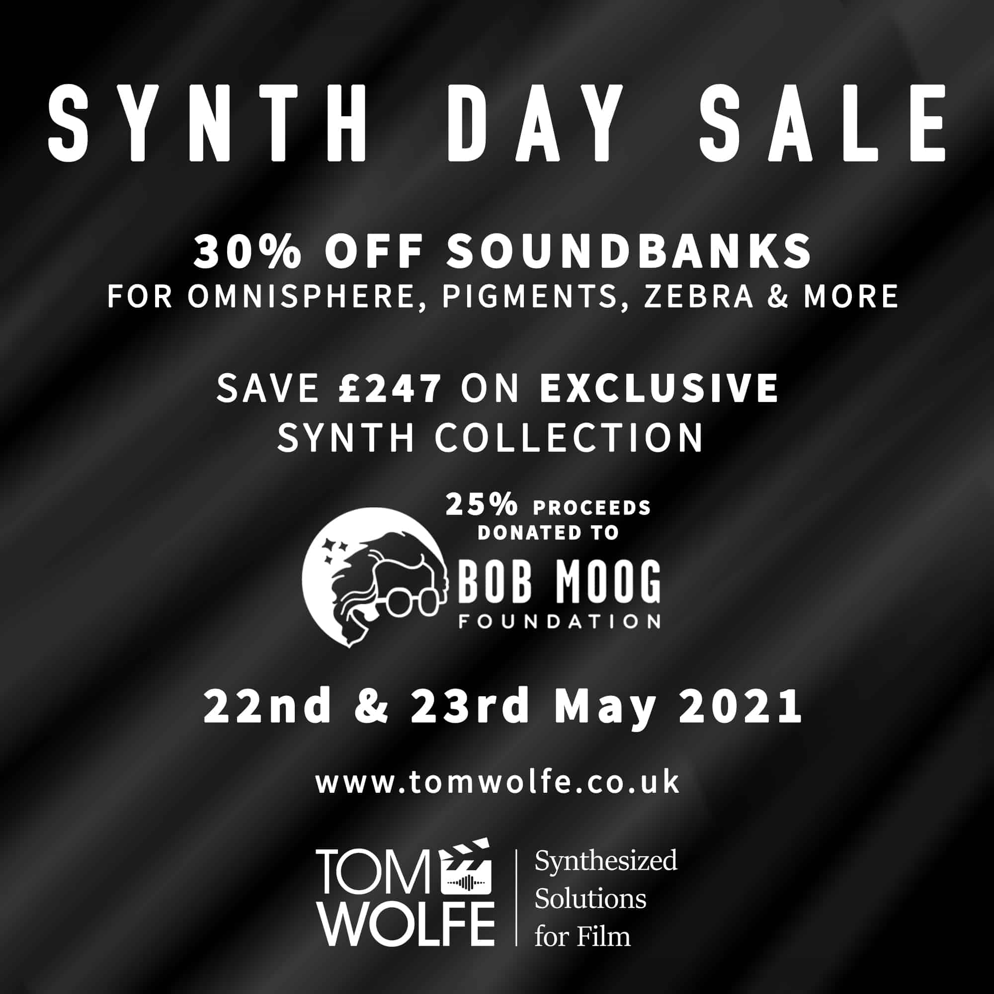 Tom Wolfe Synth Day Sale 25% donated to the Bob Moog Foundation 31 Synth Day Sale 2021