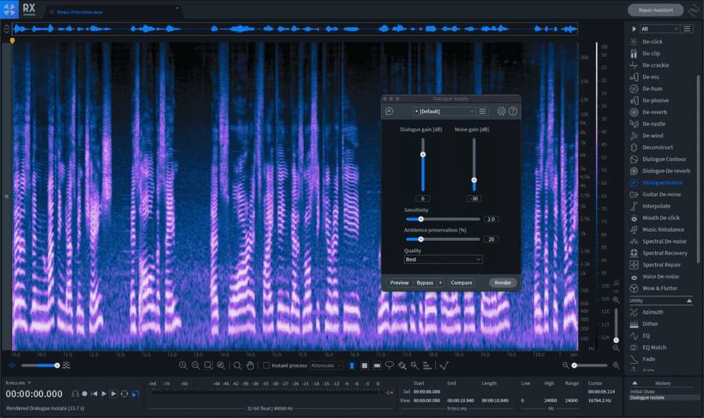 Review of Izotope Rx 9 new and improved Ambience Match, De-Hum, and more. Trusted by top post-production engineers to quickly and reliably deliver clean audio 3 RX 9 ADV DI Orange After@2x