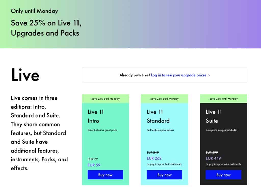 Ableton Live 11 Sale Upgrades New Purchases and Crossgrades