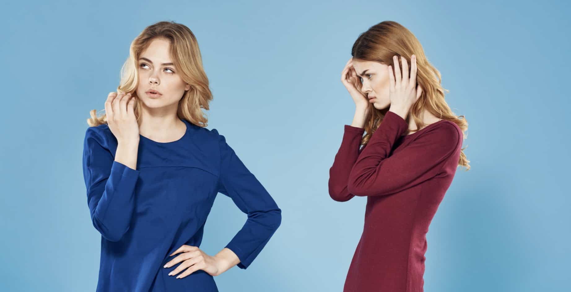 Two Women Conflict Quarrel Communication Lifestyle Blue Background