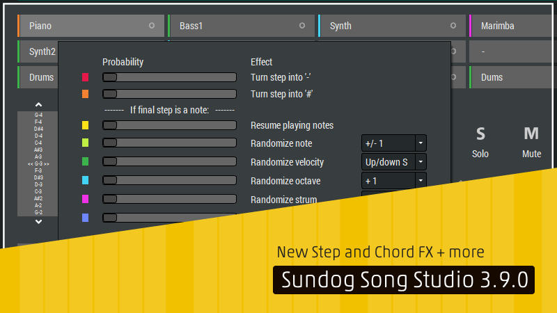 Sundog Song Studio v3.9.0 Released Adds New Step and Chord FX to Sequencer 1