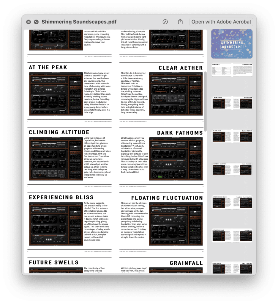 Shimmering Soundscapes for Soundtoys: 25 New Presets to Swell, Shimmer and Soar 55 Shimmering Soundscapes for Soundtoys companion PDF