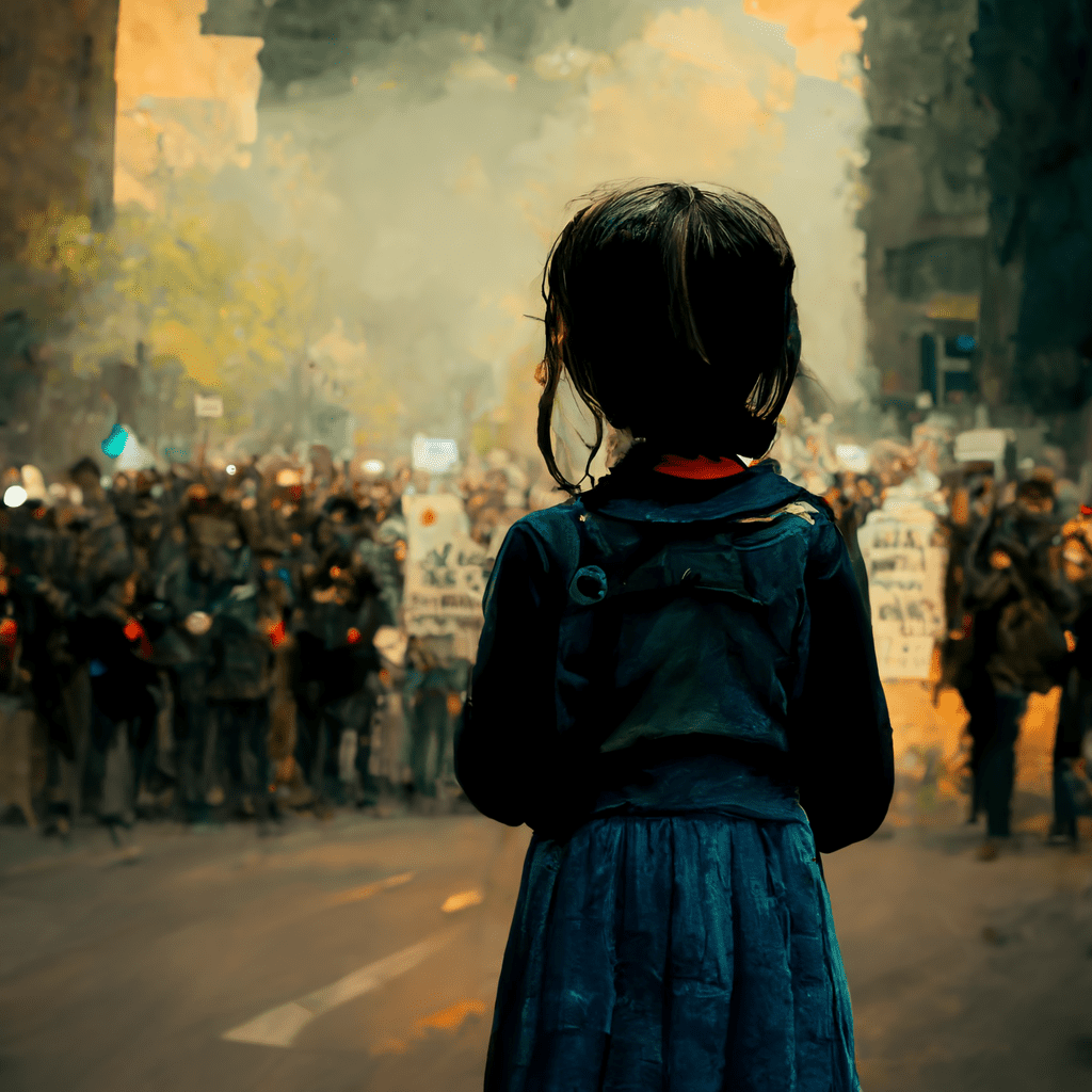 A young girl nervously recites the words 22I am alive and I am a person22 into a microphone as protestors shout in the background