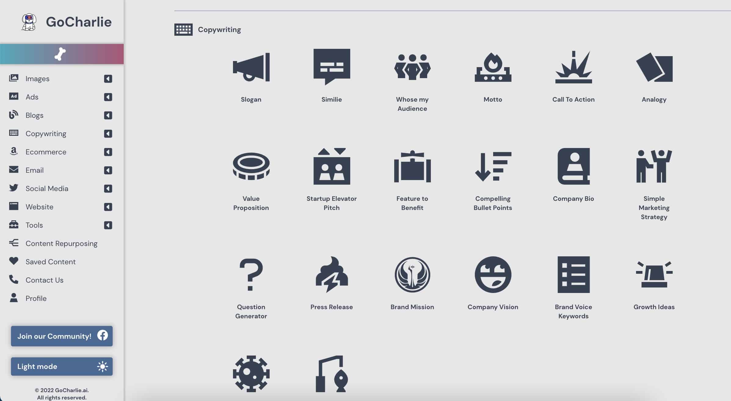 GoCharlie.ai - An Outstanding AI Writer 36 GoCharlie.ai Copywriting UI 2022 Oct 29th 1