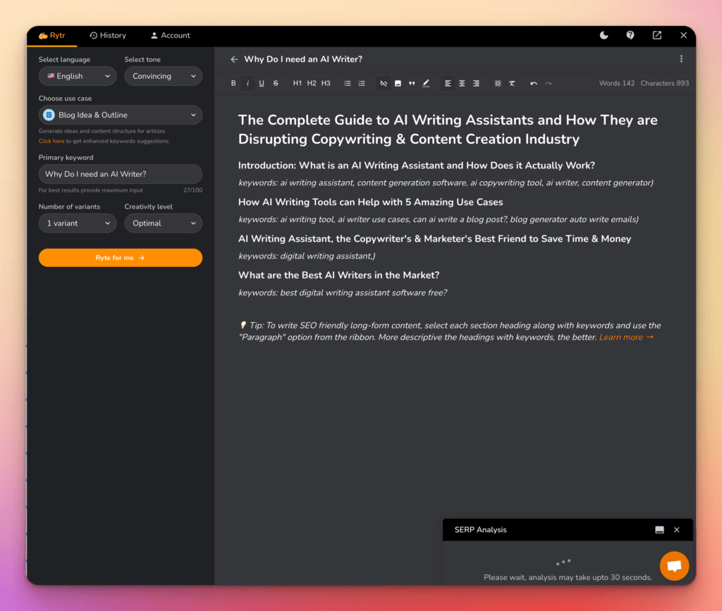 The Future of Content Creation Is in the Hands of AI Writers 8 Rytr UI