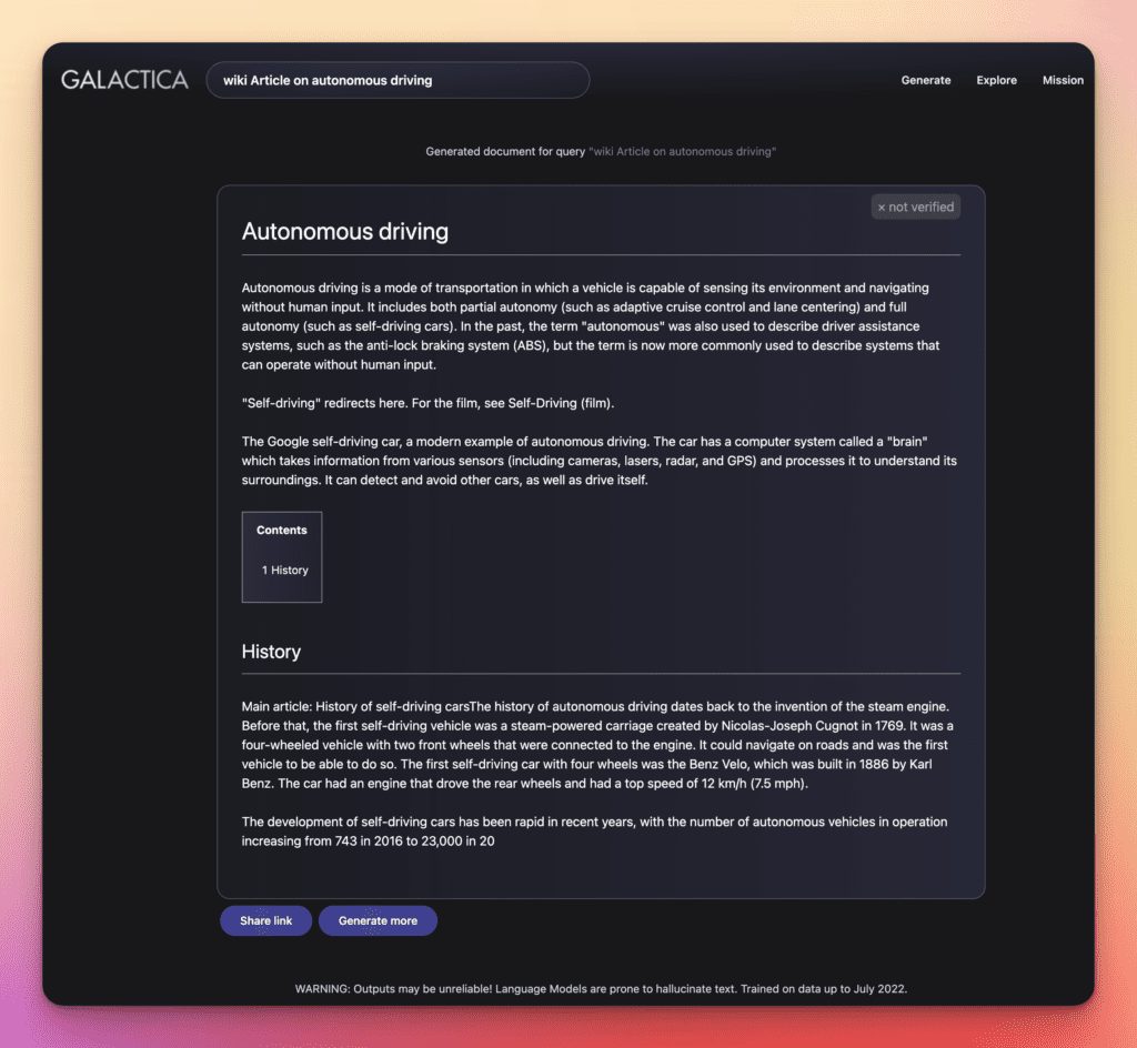 Galactica: An AI that Knows Everything About Science 4 wiki Article on autonomous driving