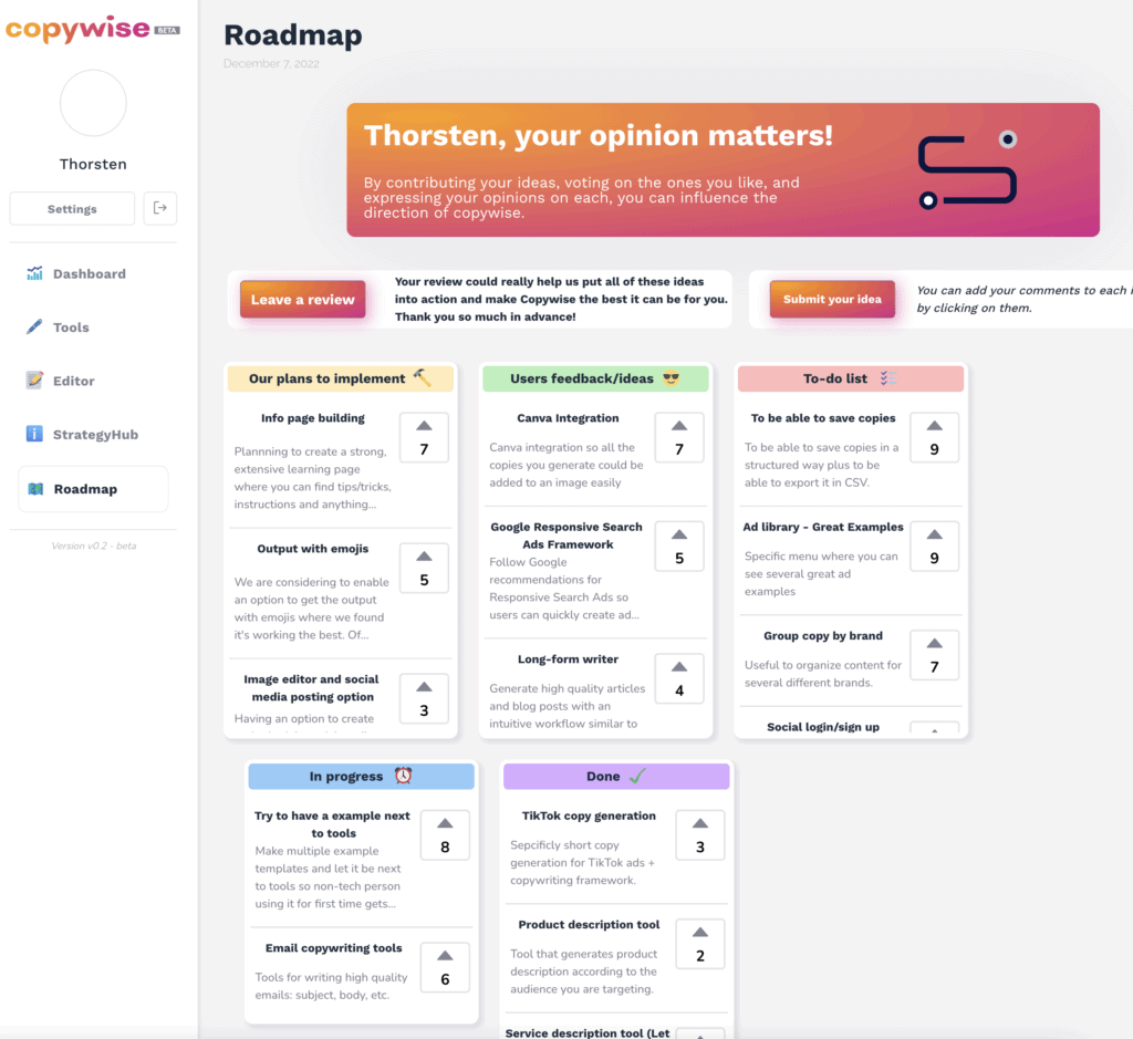 Copywise.AI: Create Ads Tailored to Each Audience Segment 11 Copywise Roadmap