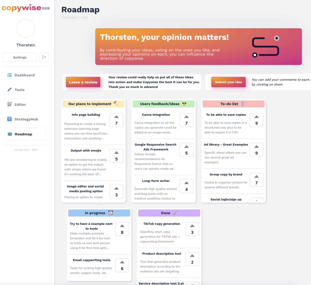 Copywise Roadmap