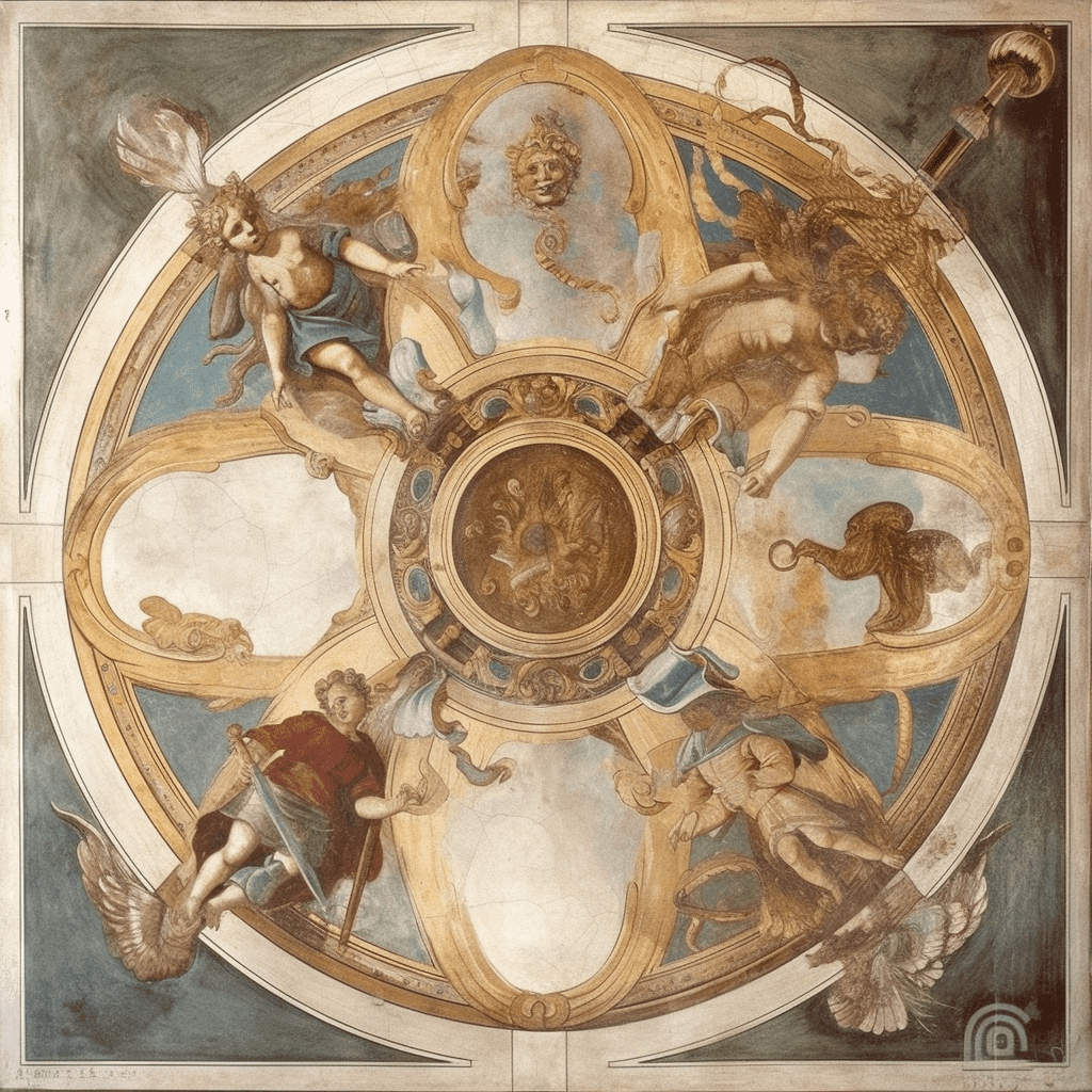 Ceiling Decoration with the Allegories of the Four Continents and the Signs of the Zodiacsecond half 17th century