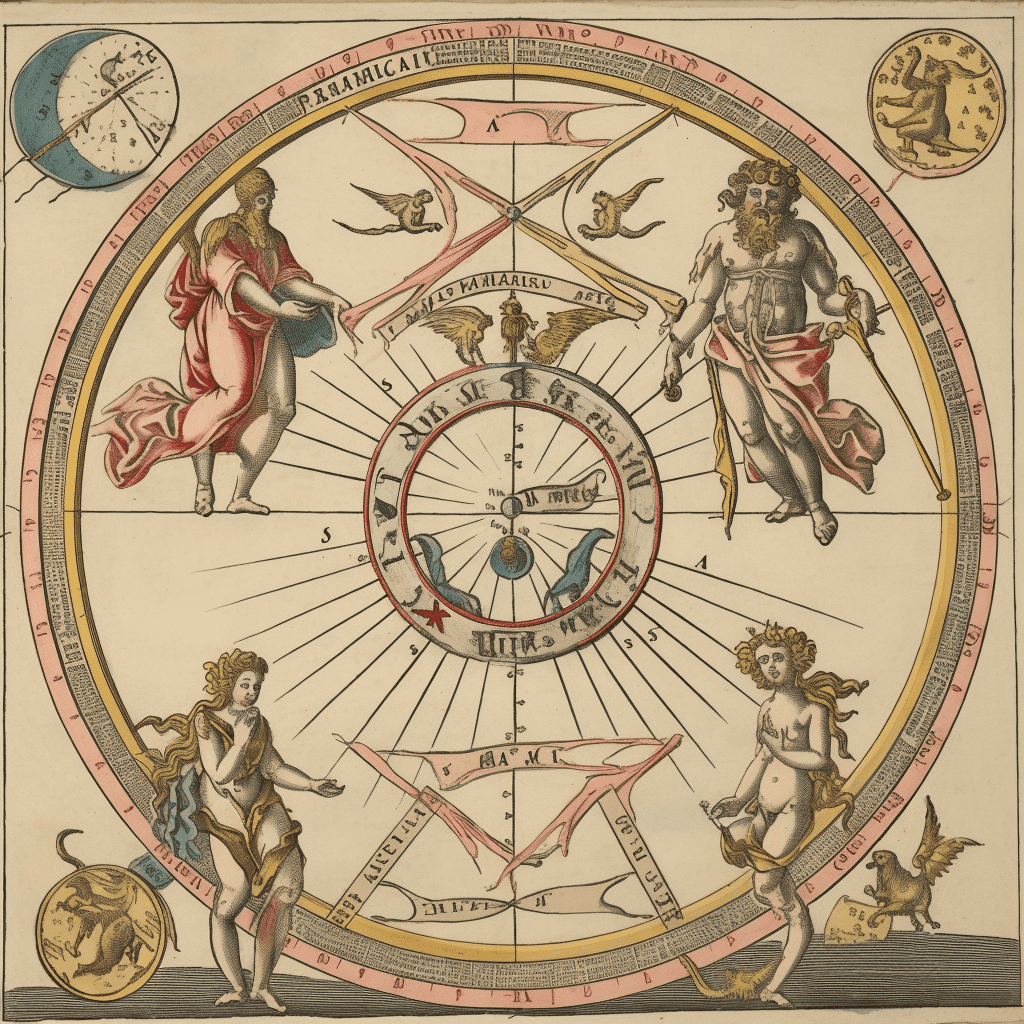 Chart of the Signs of the Zodiac with Venus Cupid and a Bishop Saint