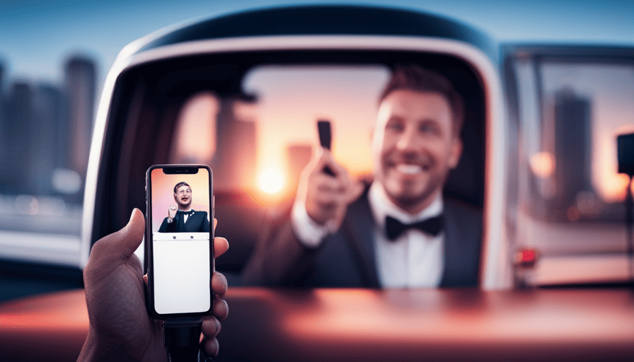 An image that showcases a person holding an iPhone with the Carpool Karaoke microphone connected to it, as they joyfully sing their heart out, capturing the essence of the fun and excitement of using this device