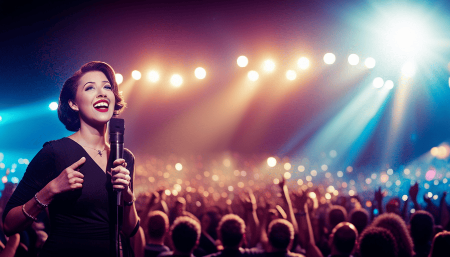 An image capturing the vibrant energy of a dimly lit karaoke bar