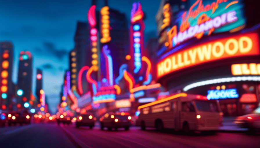 a vibrant neon-lit cityscape at twilight, with bustling streets lined with diverse karaoke bars